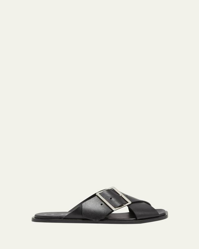 Petal Leather Crisscross Buckle Slide Sandals